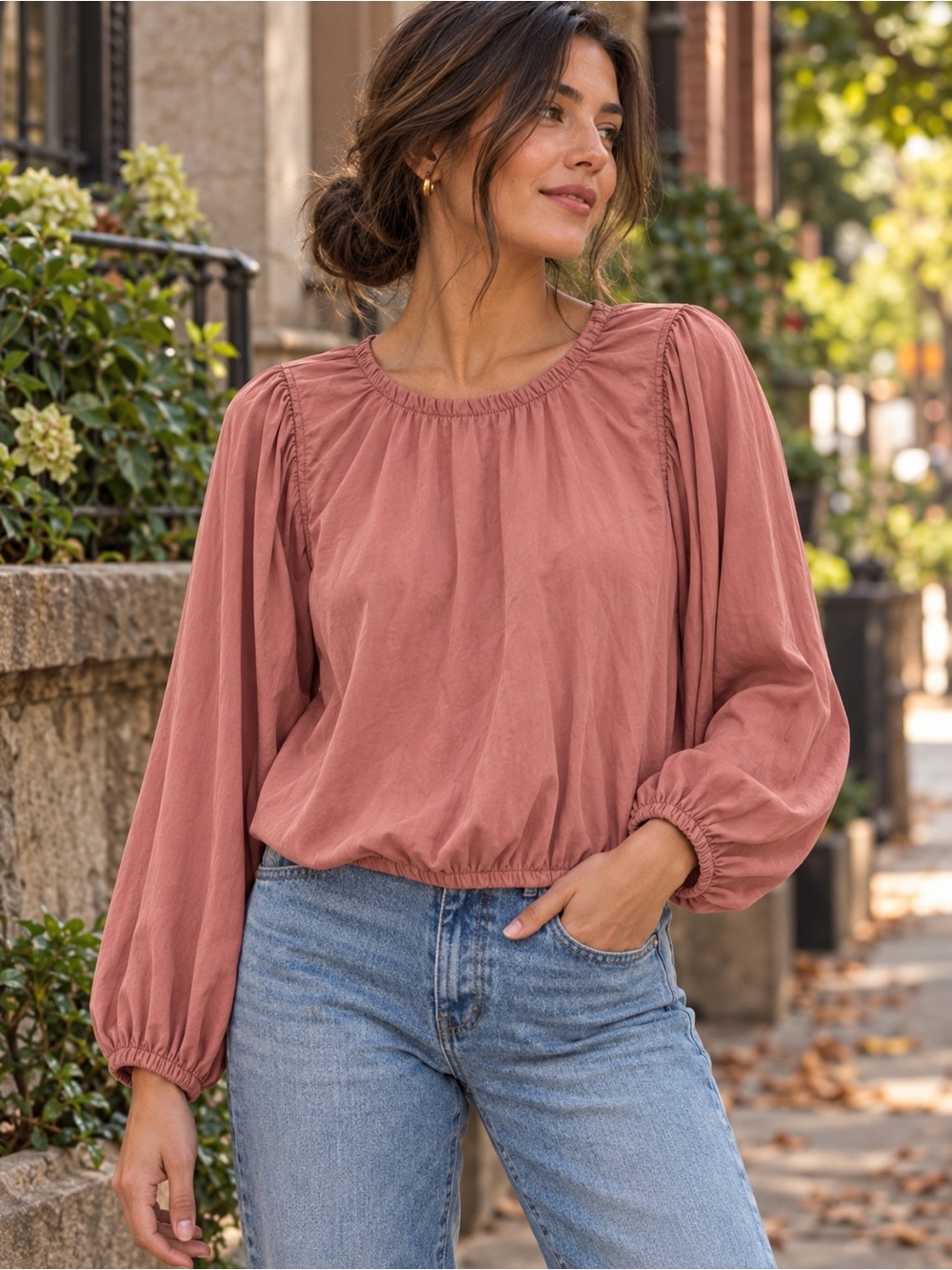 Chelsea & Violet Tencel Dusty Rose Balloon Sleeve Blouse Medium